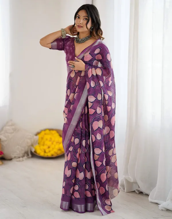 Dark_Purple_Linen_Printed_Saree