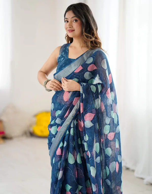 Navy_Blue_Linen_Printed_Saree