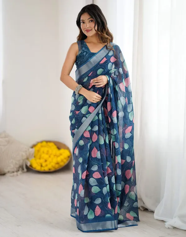 Navy_Blue_Linen_Printed_Saree