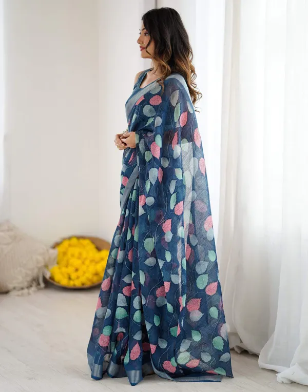 Navy_Blue_Linen_Printed_Saree