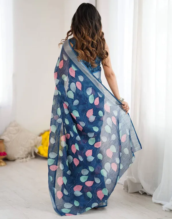 Navy_Blue_Linen_Printed_Saree