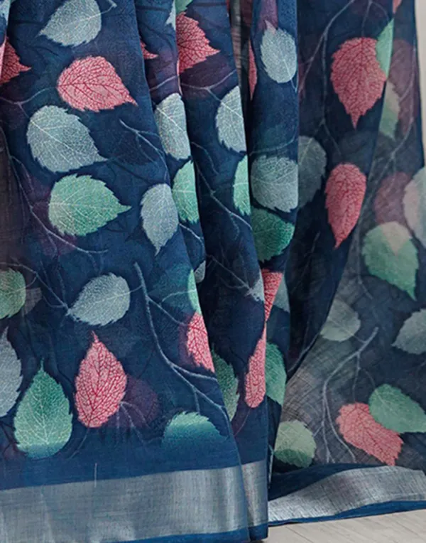 Navy_Blue_Linen_Printed_Saree