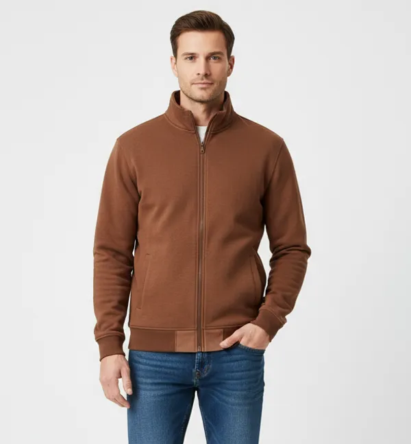 Coffee_Fleece_Zippered_Full-Zip_Slim_Fit_Jacket_For_Men