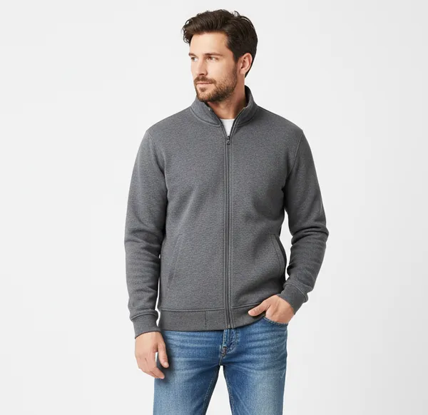 Grey_Fleece_Zippered_Full-Zip_Slim_Fit_Jacket_For_Men