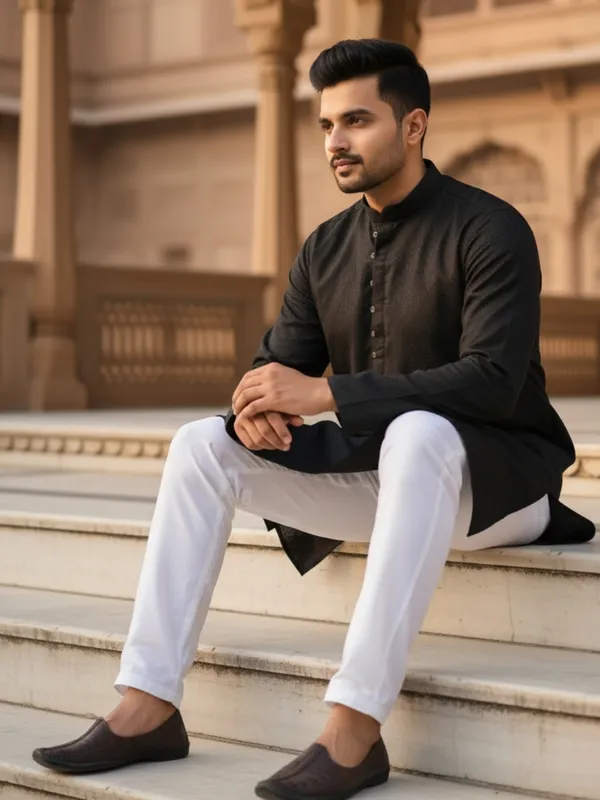 Men_Solid_Cotton_Kurta_Black