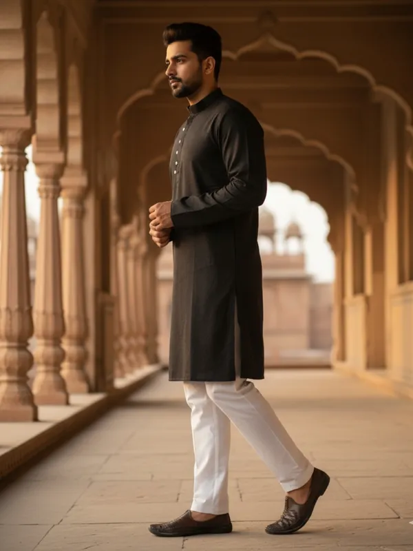 Men_Solid_Cotton_Kurta_Black