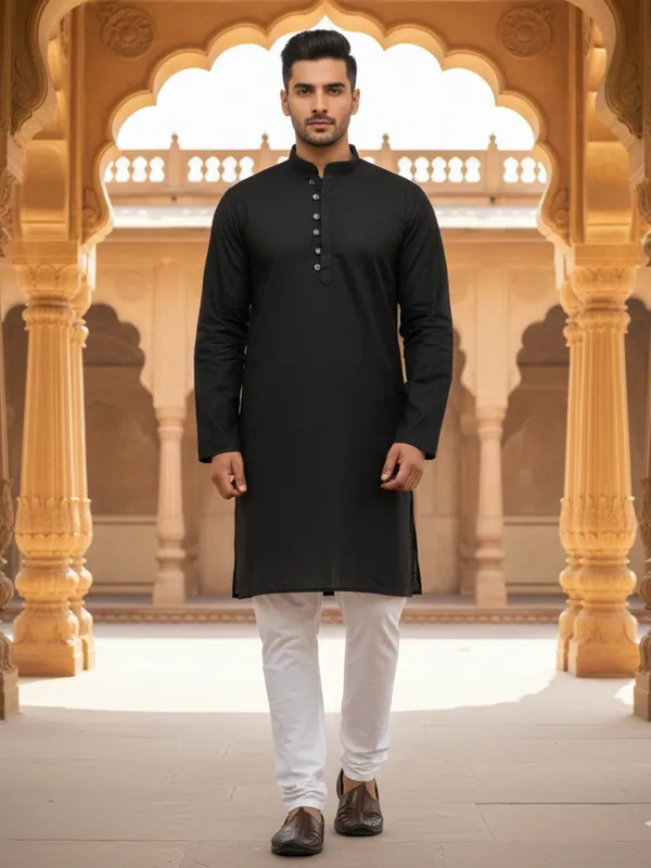 Men_Solid_Cotton_Kurta_Black
