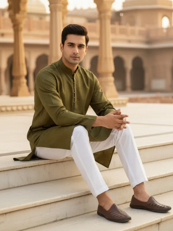 Men_Solid_Cotton_Kurta_Mehendi