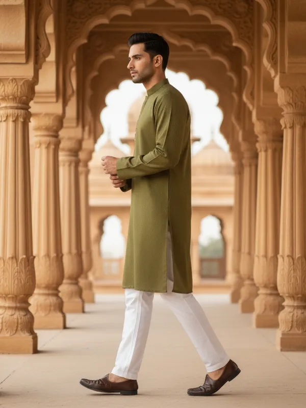Men_Solid_Cotton_Kurta_Mehendi