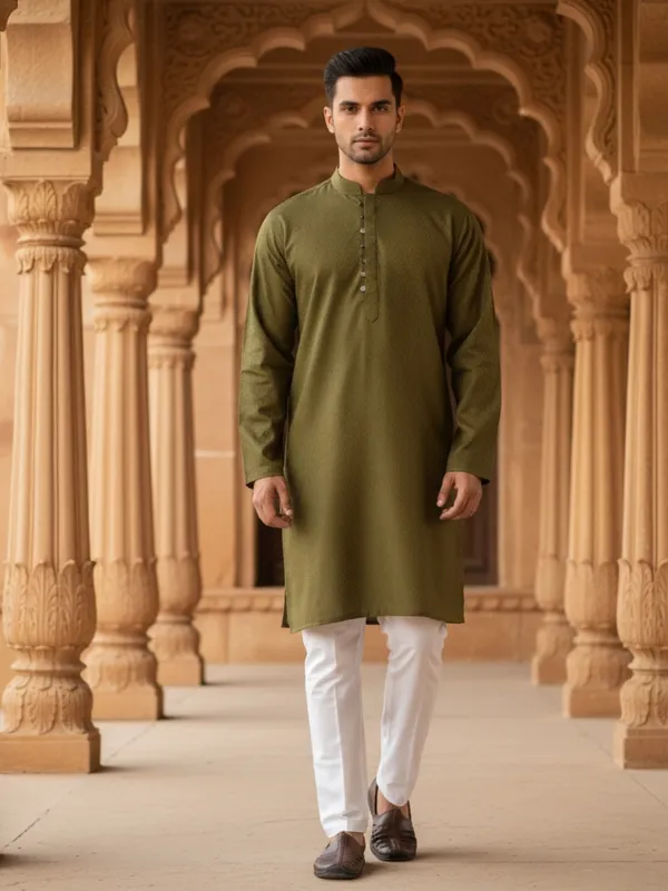 Men_Solid_Cotton_Kurta_Mehendi