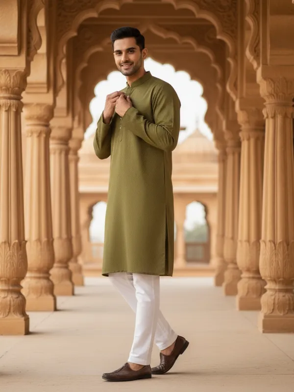 Men_Solid_Cotton_Kurta_Mehendi