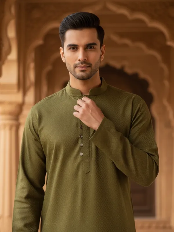 Men_Solid_Cotton_Kurta_Mehendi