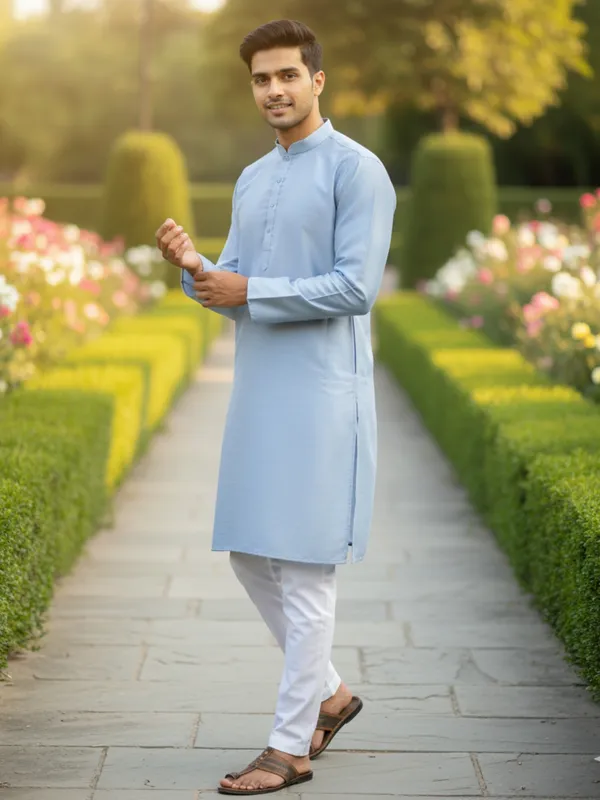 Sky_Blue_Solid_Cotton_Kurta_and_Pant_Pajama_Set_For_Men's_