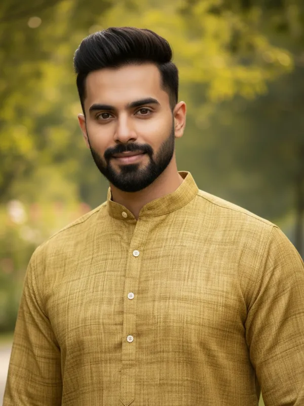 Men_Solid_Cotton_Kurta_Gold