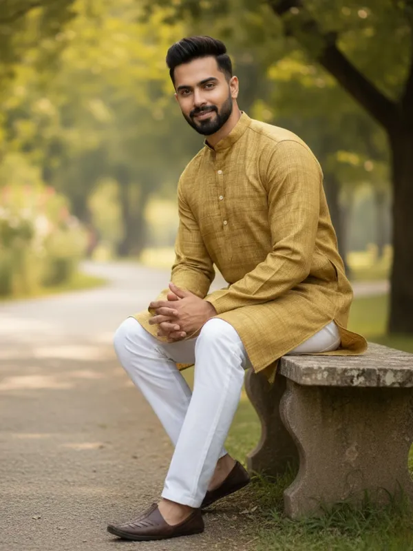 Men_Solid_Cotton_Kurta_Gold