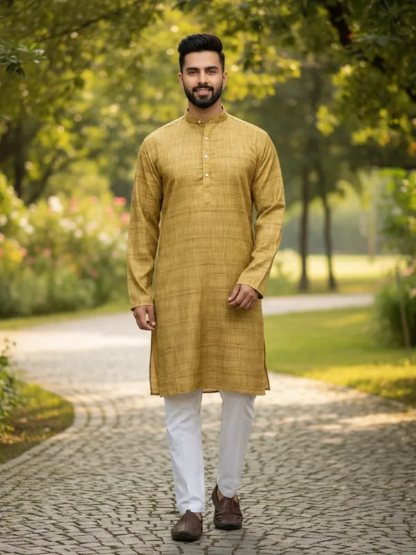 Men_Solid_Cotton_Kurta_Gold