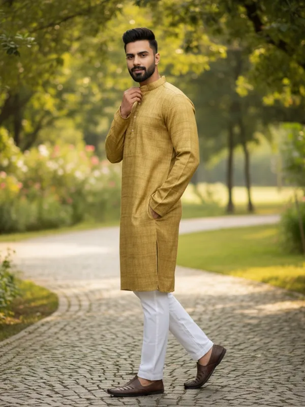 Men_Solid_Cotton_Kurta_Gold