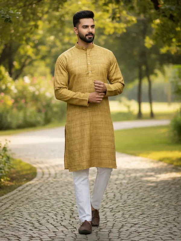 Men_Solid_Cotton_Kurta_Gold