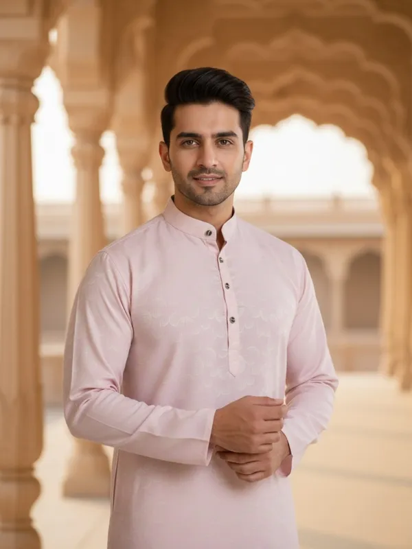 Men_Abstract_Print_Cotton_Blend_Kurta_With_Pink