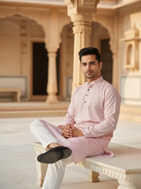 Men_Abstract_Print_Cotton_Blend_Kurta_With_Pink