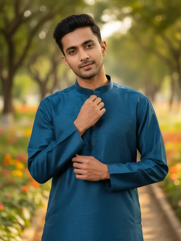 Dark_Blue_Solid_Cotton_Kurta_and_Pant_Pajama_Set_For_Men's