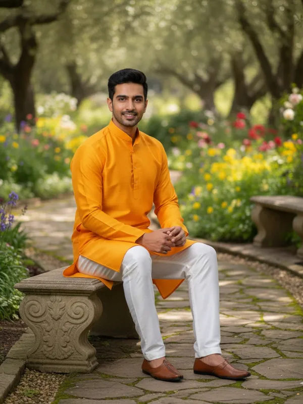 Yellow_Solid_Cotton_Kurta_and_Pant_Pajama_Set_For_Men's