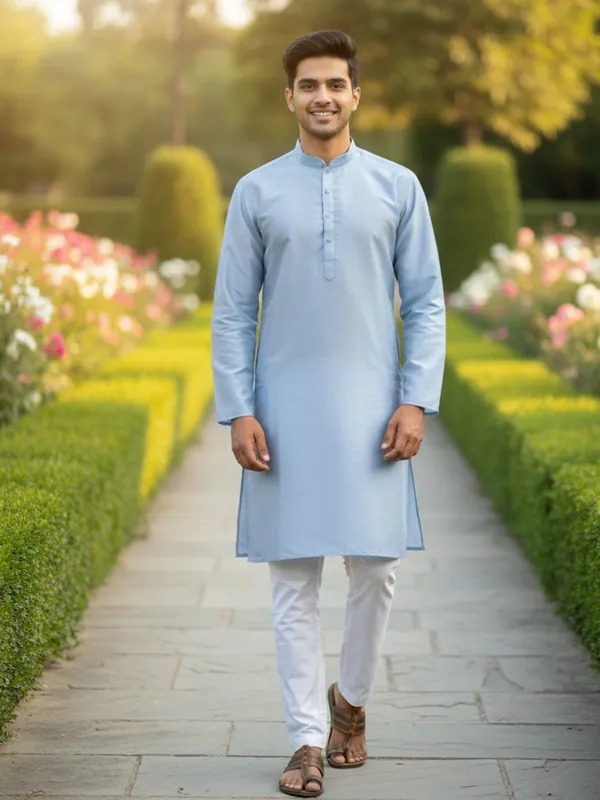 Light_Sky_Blue_Cotton_Kurta_Fresh_&_Stylish_Look