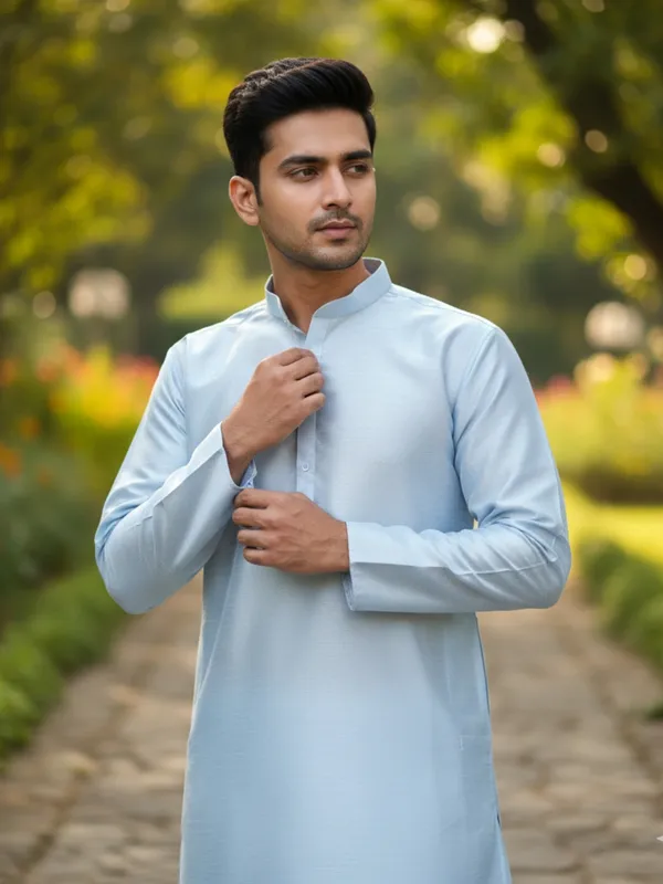 Light_Sky_Blue_Cotton_Kurta_Fresh_&_Stylish_Look