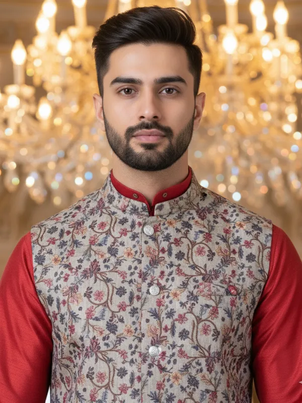 Red_Abstract_Print_Cotton_Blend_Kurta_With_Pant_Pajama_Set_For_Men's