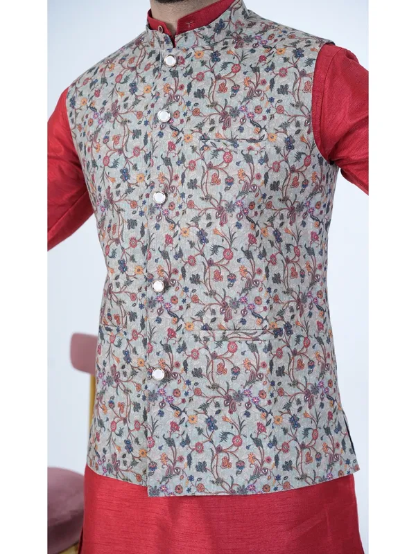 Red_Abstract_Print_Cotton_Blend_Kurta_With_Pant_Pajama_Set_For_Men's