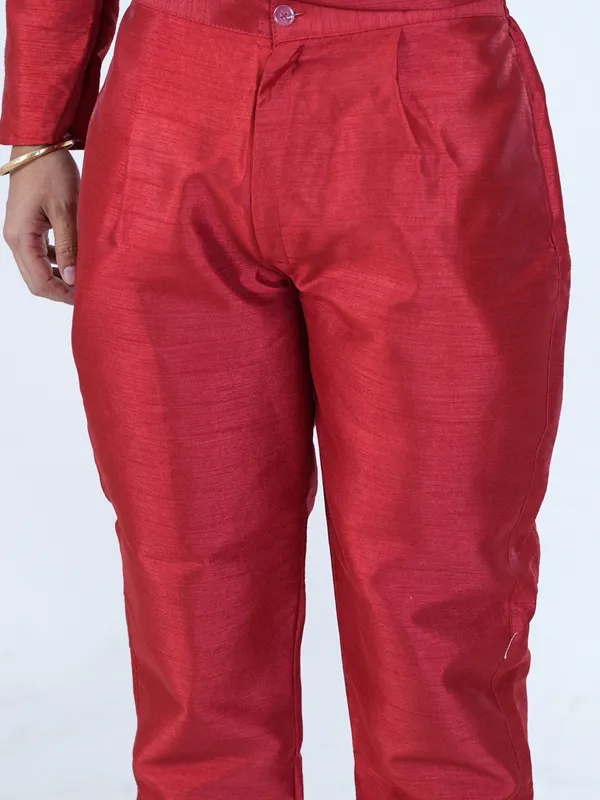 Red_Abstract_Print_Cotton_Blend_Kurta_With_Pant_Pajama_Set_For_Men's