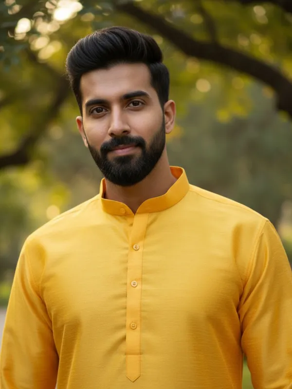 Yellow_Solid_Cotton_Kurta_and_Pant_Pajama_Set_For_Men's_