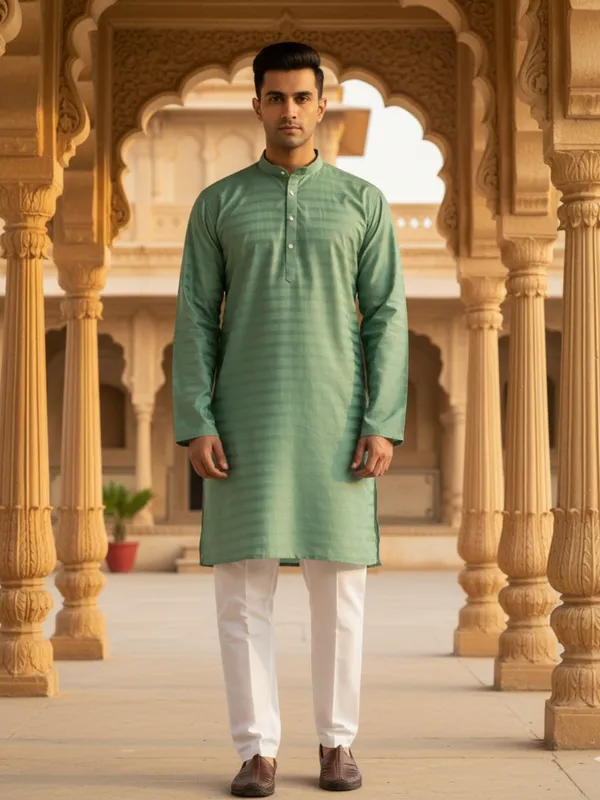 Men_Solid_Cotton_Kurta_Sea_Green