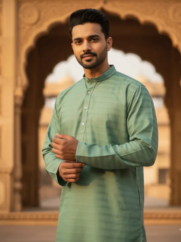 Men_Solid_Cotton_Kurta_Sea_Green