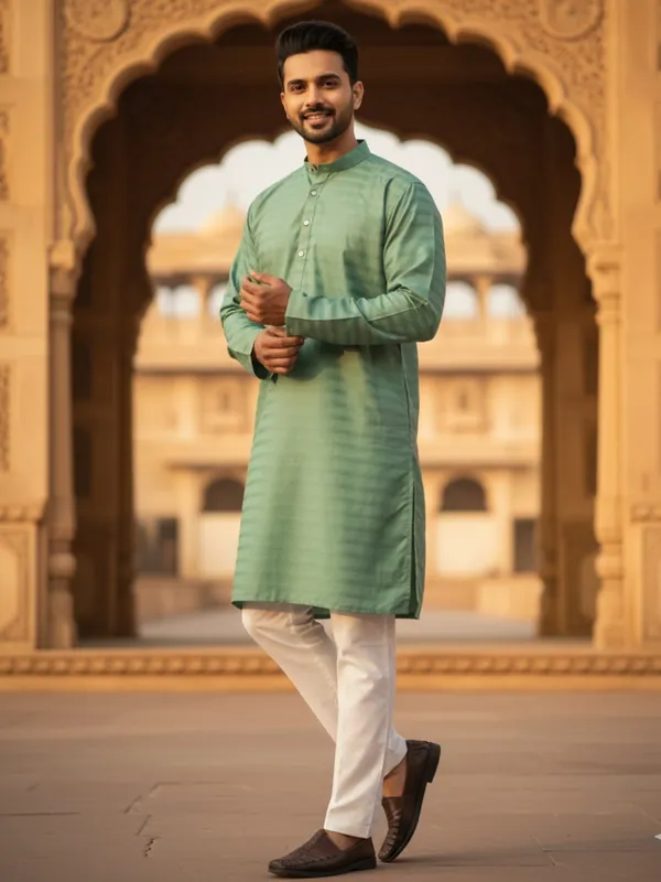 Men_Solid_Cotton_Kurta_Sea_Green