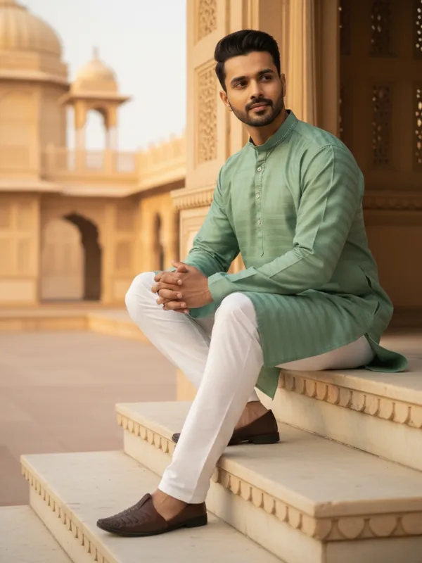 Men_Solid_Cotton_Kurta_Sea_Green