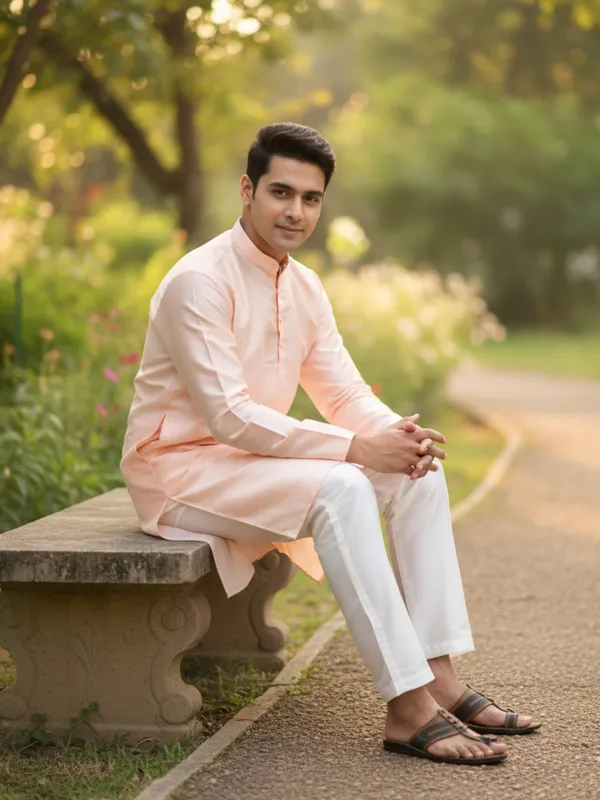 Light_Pink_Solid_Cotton_Kurta_and_Pant_Pajama_Set_For_Men's