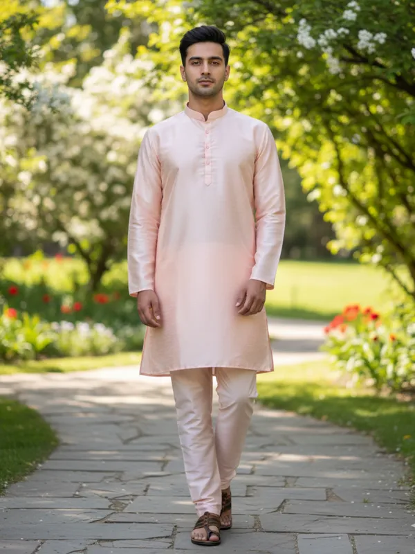 Light_Pink_Solid_Cotton_Kurta_and_Pant_Pajama_Set_For_Men's