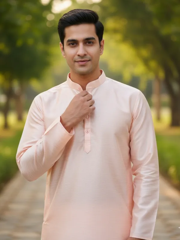 Light_Pink_Solid_Cotton_Kurta_and_Pant_Pajama_Set_For_Men's