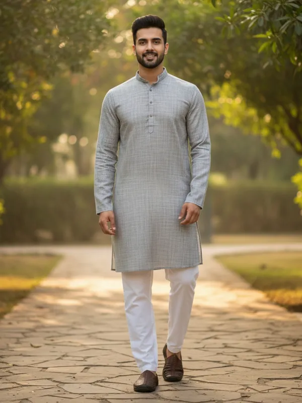 Men_Solid_Cotton_Kurta_Grey