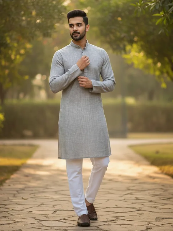 Men_Solid_Cotton_Kurta_Grey