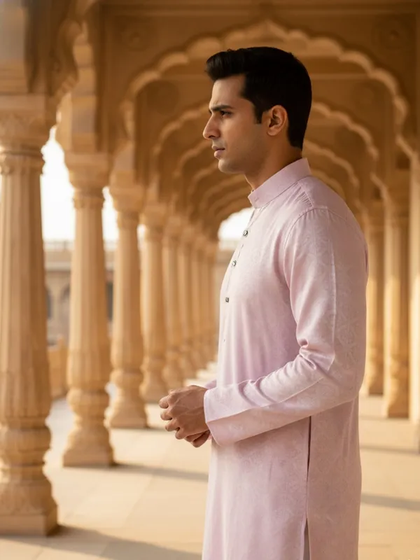 Men_Abstract_Print_Cotton_Blend_Kurta_With_Purple