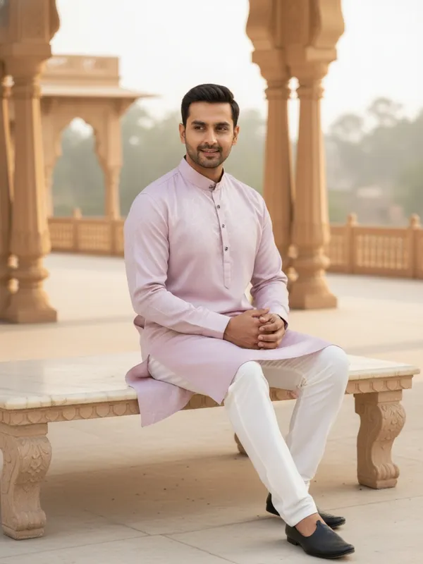 Men_Abstract_Print_Cotton_Blend_Kurta_With_Purple