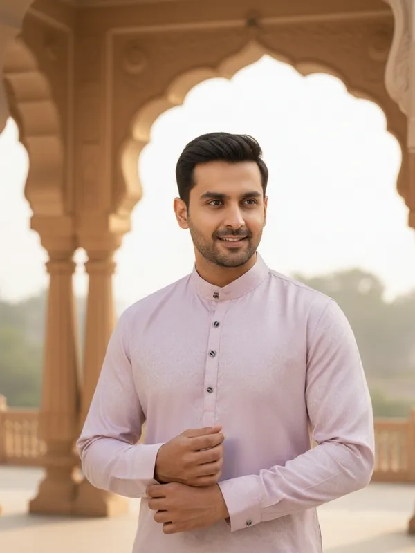 Men_Abstract_Print_Cotton_Blend_Kurta_With_Purple