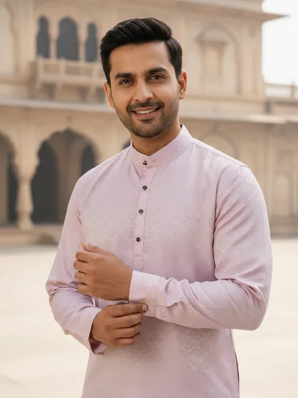 Men_Abstract_Print_Cotton_Blend_Kurta_With_Purple