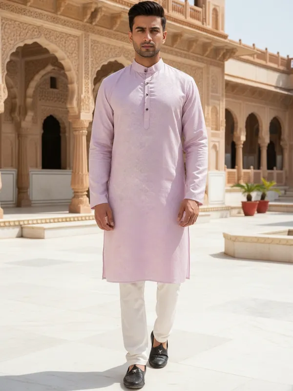 Men_Abstract_Print_Cotton_Blend_Kurta_With_Purple