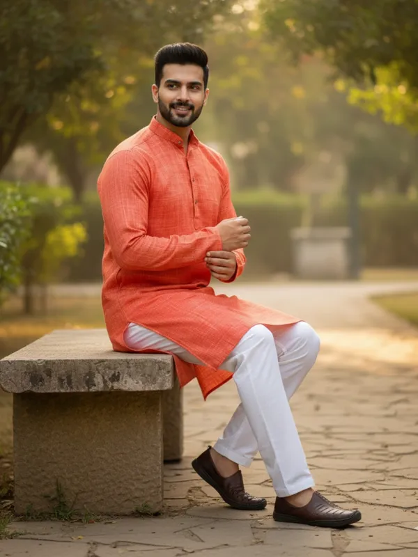 Men_Solid_Cotton_Kurta_Orange