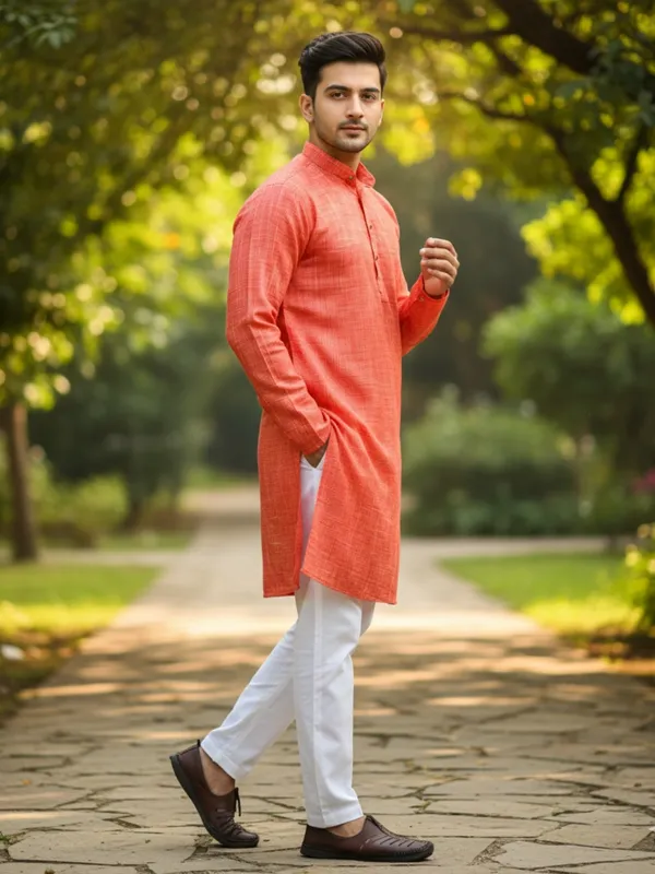 Men_Solid_Cotton_Kurta_Orange