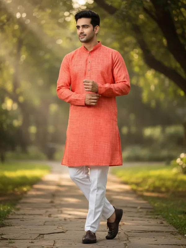 Men_Solid_Cotton_Kurta_Orange