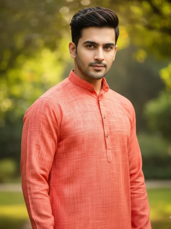 Men_Solid_Cotton_Kurta_Orange
